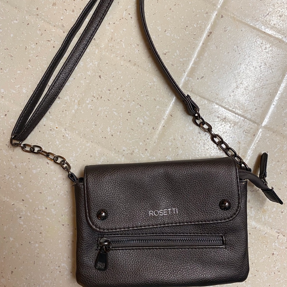 Rosetti Black Crossbody Bag with Adjustable Strap and Flap Closure